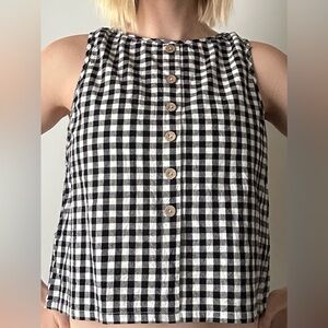 Black and White Checkered Sleeveless Top 100% Cotton Size Large